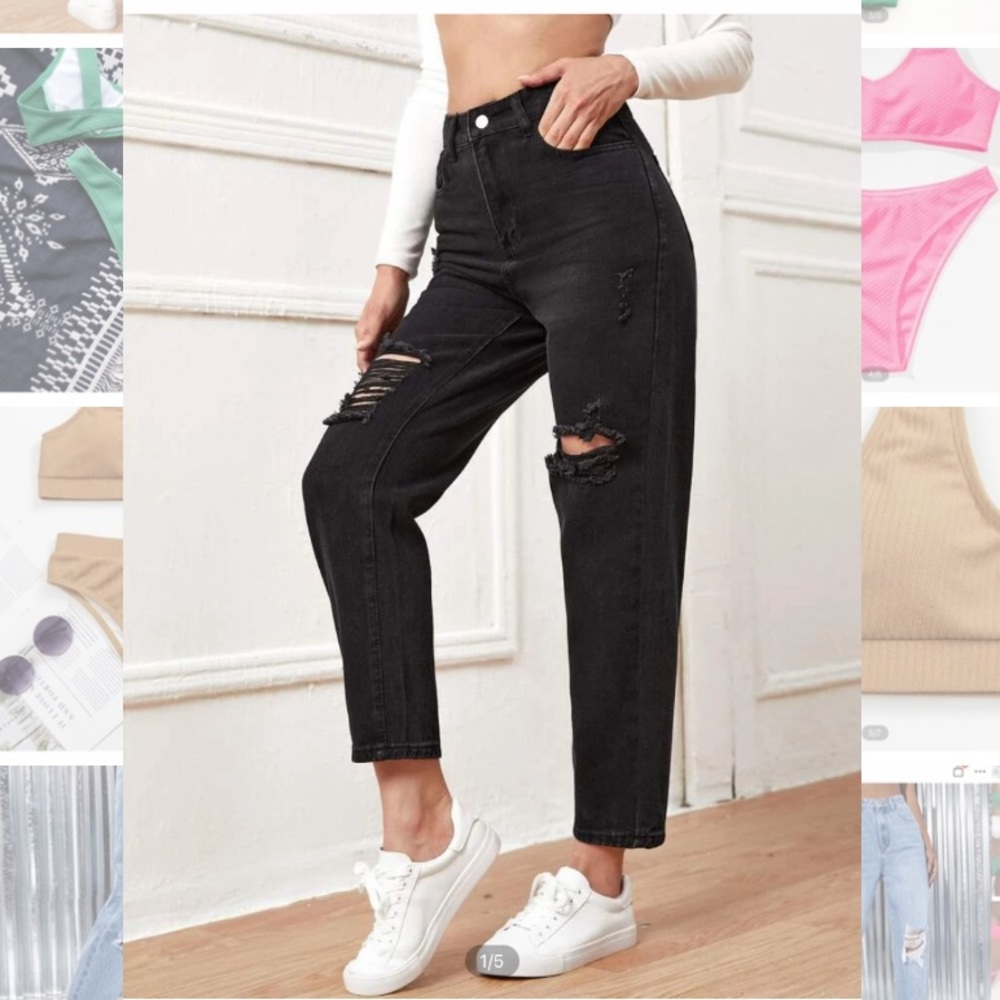 SHEIN black ripped jeans
